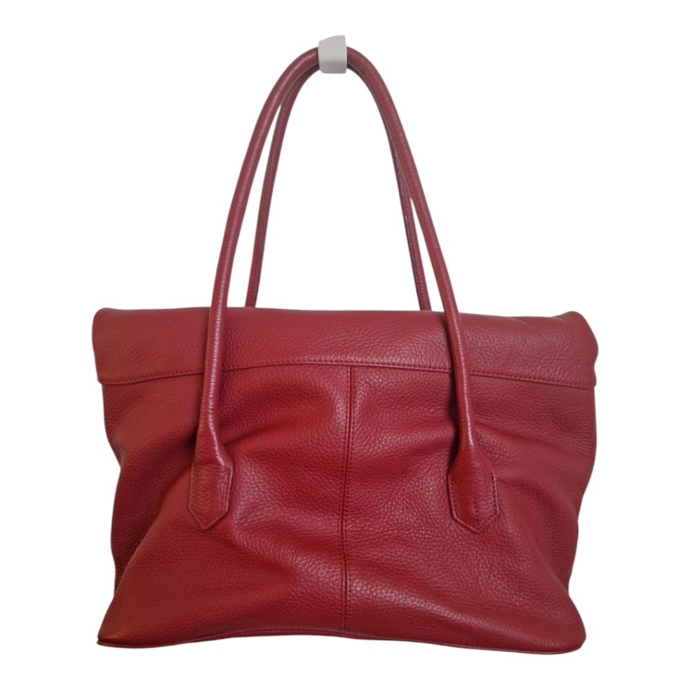 Barr Barr New York Red Pebbled Leather Hobo Foldover Bag EUC - Picture 3 of 17